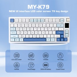 MMViCTY MY-K79 tri-Mode Mechanical Keyboard, Gasket-Mounted Gaming Keyboard with TFT Smart Display&Knob,Hot Swappable Gasket Mount 75% Layout with Knob,RGB Backlit BT/2.4G/USB-C (Gray)