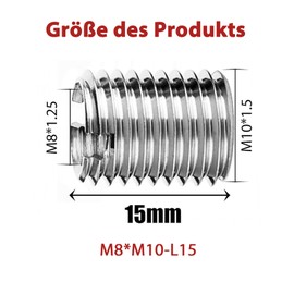 Wjelet 10 Stück Gewindeadapter M10 auf M8 – 15mm Edelstahl Gewindehülse, Reduziermutter mit Innengewinde M8/Außengewinde M10 für Automobile, Dampfturbinen, Maschinenausrüstung, Möbelprojekte