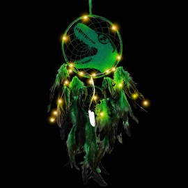 Vegena Traumfänger Kinder - LED Traumfänger mit Licht, Dinosaurier Dreamcatcher Handgemachter Dream Catchers für Kinderzimmer Deko Party Geburtstagsgeschenk