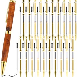 Colarr 20 Pcs 7mm Slimline Pen Kit with Refill Wood Turning Twist Pen Kit Lathe Turning Supplies for DIY Copper Making Friend Teacher Students Gifts(Gold)