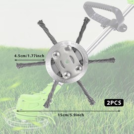 Steel Wire Trimmer Head,2PCS 6Inch String Trimmer Replacement Head,Weed Remover Tool,Universal Steel Wire Brush Strimmer Head,Garden Moss Rust Weed Removal Compatible with Most Lawn Mower(6 Head)