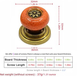 Wannianmu 10 Pack Retro Ceramic Knobs, Vintage Dresser Leopard Kitchen Petal Cabinet Pulls Rustic Zinc Alloy Base Backplate Cupboard Wardrobe Drawer Door Handles (Leopard Print -Orange)