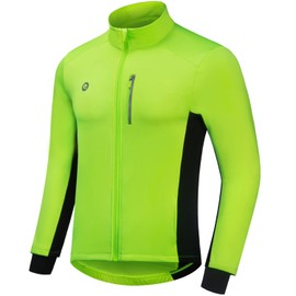 Przewalski Cycling Bike Jackets for Men Winter Thermal Running Jacket Windproof Breathable Reflective Softshell Windbreaker (Green, Chest 41''-44'' - Large)