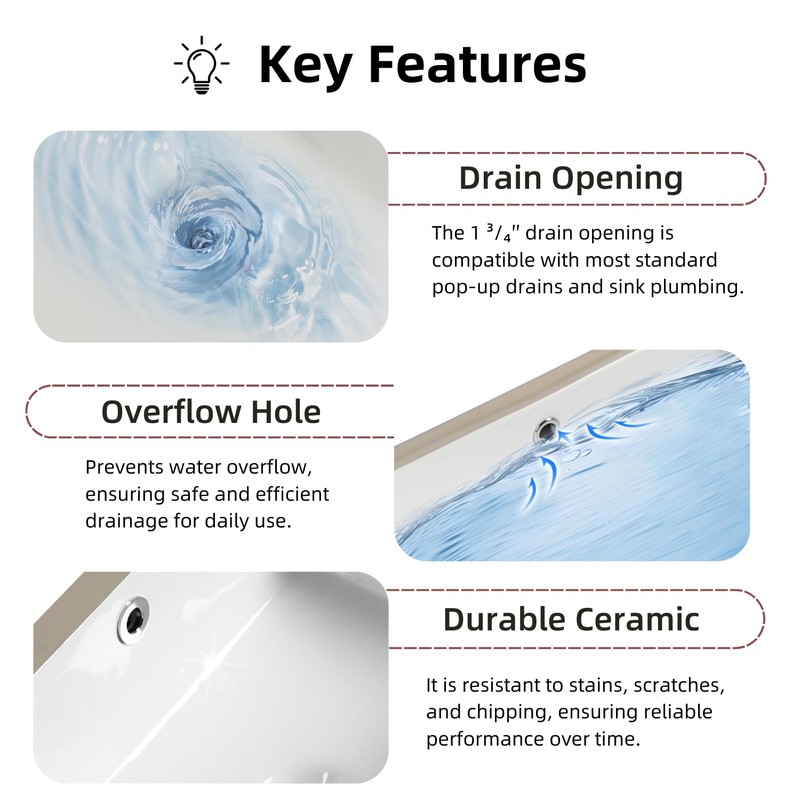 18"W x14"D Rectangular Undermount Bathroom Sink, Los Flexi 18 Inhc