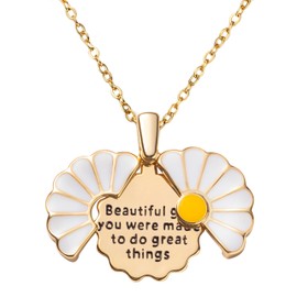 PANTIDE Christian Daisy Locket Necklace for Women - Beautiful You Were Made To Do Great Things Engraved Religious Necklace Inspirational Stainless Steel Jewelry Birthday Gift (Gold)