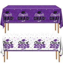 Graduation Tablecloth Purple Graduation Decorations Gongrats Grad Tablecloth 2026 Graduation Decor Class of 2026 Table Covers Purple and White Graduation Table Cloths for Graduation Party Supplies