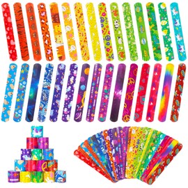 RICEDUO 60 Pcs Slap Bracelets for Kids, 30 Styles Colorful Bulk Slap Wristbands - Animals Heart Galaxy Cute Slap Bracelets for Party Favors Classroom Prizes Exchanging Gifts