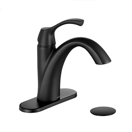 TimeArrow Bathroom Sink Faucet Matte Black, Single Handle Bathroom Faucet for 1 Hole with 3 Holes Deck Plate, Lavatory Vanity Faucet, Pop Up Drain and Water Supply Lines Included, TAF206-MB
