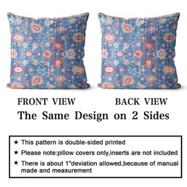 Snycler Boho Throw Pillow Covers Farmhouse Home Decor for Sofa Porch Patio Bed Room Outdoor，Set of 2，Bohemian Carpet Throw Pillows for Couch Decorative Pillow Cases，16x16inch,Denim Blue