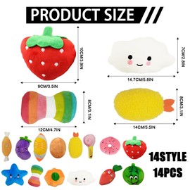Fadcaer 14 Pcs Dog Squeaky Toys, Puppy Plush Toys, Small Dog Interactive Teething Chew Toy, Fruit Vegetable Animals Interacting Pet Teddy Toy, Small and Medium Dogs to Alleviate Boredom