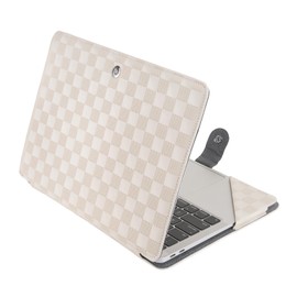 MOSISO Case Compatible with MacBook Air 13 inch M3 A3113 M2 A2681 M1 A2337 A2179 A1932/Pro 13 inch M2 M1 2024-2016, Checker Texture Grid PU Leather Portfolio Protective Stand Cover, Beige