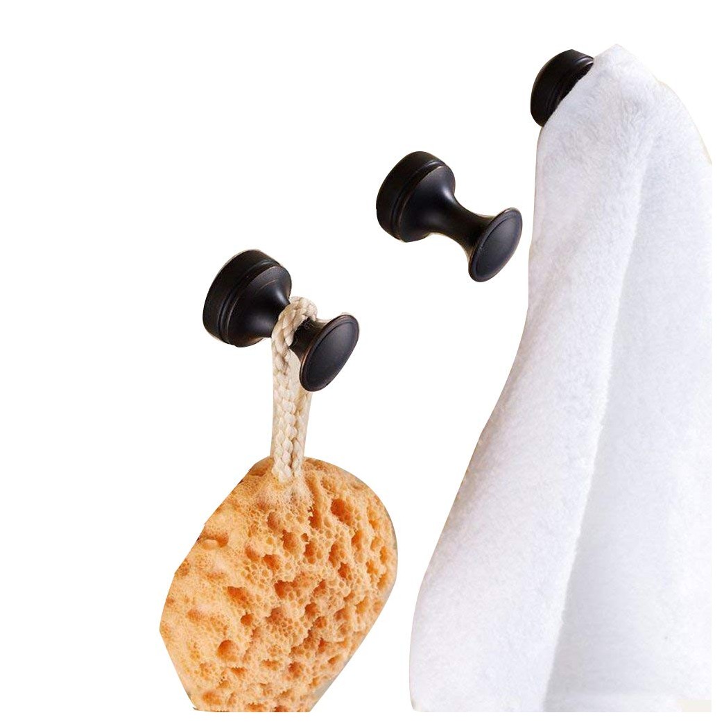 ELLO&ALLO Oil Rubbed Bronze Hooks Robe/Coat/Hat/Clothes Anti-Rust Hangers Wall Mounted with Concealed Screws Bathroom Shower and Bath Sponge Bath Towel Hooks, Three-Piece