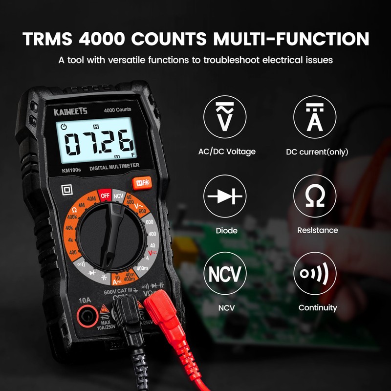 KAIWEETS Digital Multimeter 4000 Counts, Voltage Tester with Accurate Ohm