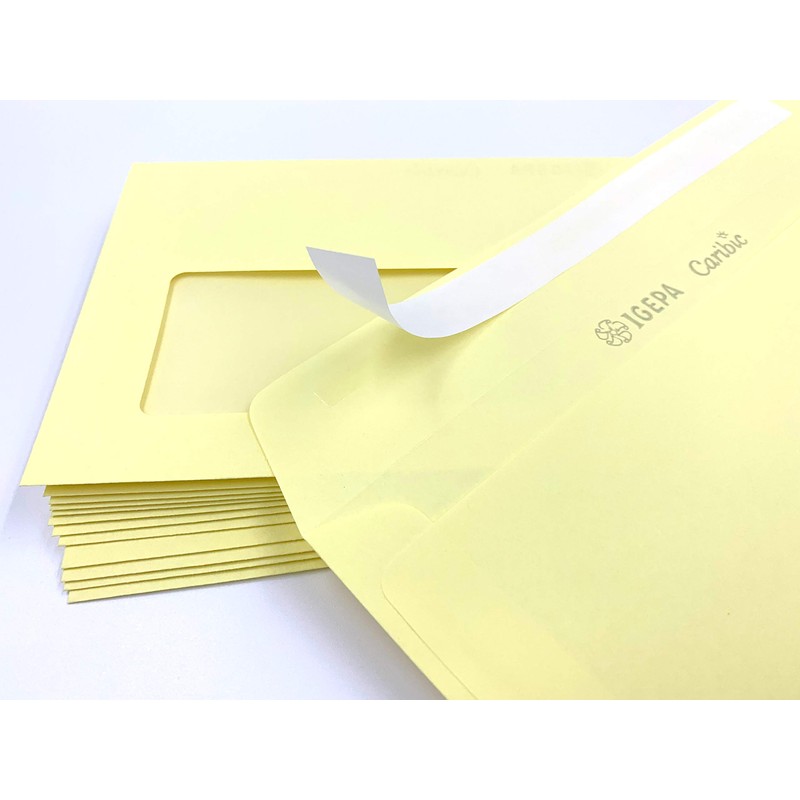 100 Window Envelopes, 220 mm x 110 mm, Yellow, Light