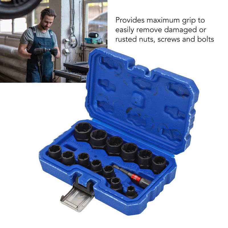 14Pcs Nut Remover Extractor Kit 3/8in Damaged Rusty Bolt Removal