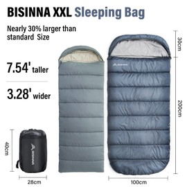 BISINNA XXL Sleeping Bag(90.55"x39.37") for Big and Tall Adults,3-4 Seasons Plus Size Warm and Comfortable Waterproof Lightweight Sleeping Bag Great for Camping Backpacking Hiking Indoor & Outdoor