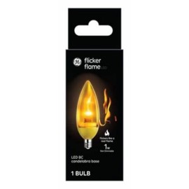 GE Lighting 93130689 LED Bullet Shape Light Bulb, Flicker Flame, Candelabra Base, 1 Watt - Quantity 1