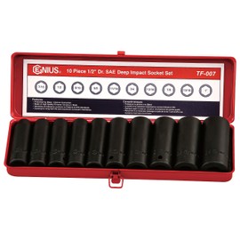 Genius Tools 10 Piece 1/2" Dr. SAE Deep Impact Socket Set TF-007
