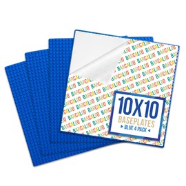 Barcaloo Peel and Stick Baseplates - Self Adhesive Building Brick Plates for Table Top Play - 10 Inch x 10 Inch Adhesive Base Plate Panels, Compatible with All Major Brands - 4 Pack, Blue