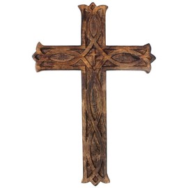 KSJONE Handmade Antique Design Rustic Look Wooden Wall Hanging Cross Decorative Religious Altar Spiritual Art Sculpture Home Living Room Decor Accessory for Christmas and Other Occasions