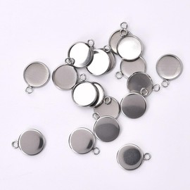 lanbeide Stainless Steel Pendant Trays Round Bezel Antique Silver for Cabochon Setting Jewellery Crafts Round 12 mm 50pcs