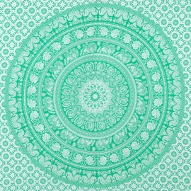 RAJRANG Tapestry Wall Hanging - 230x274 cm Green Mandala Art Cotton Elephant Indian Tapestries Boho Hippie Beach Throw Blanket for Bedroom Decor
