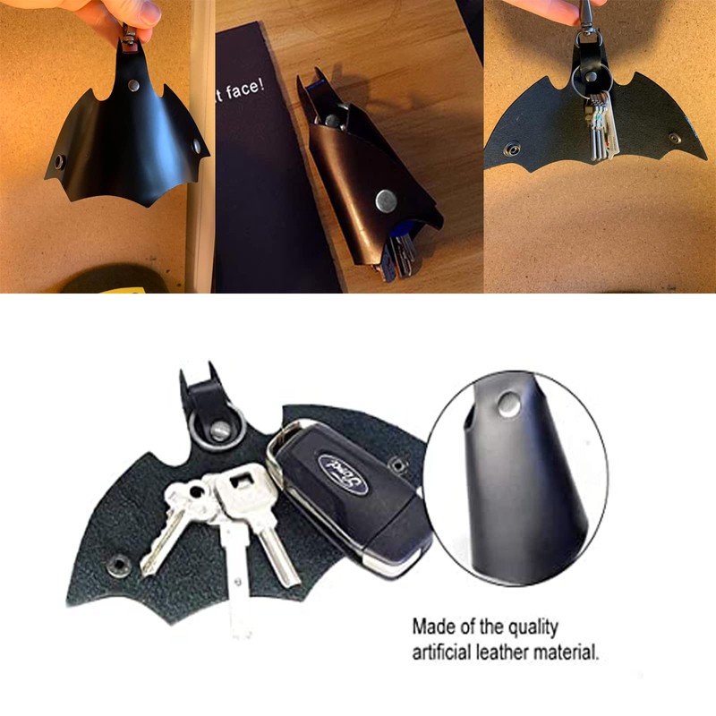 Bat Keyring, Bat Keychain, Leather Keyring for Men, PU Leather
