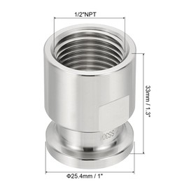 PATIKIL 1/2 in TC Tri Clamps Adapter, 1 Piece Tri Clamps Fittings to NPT 1/2 Female Thread Adapter Sanitary 304 Stainless Steel for Food, 25.4 mm Ferrule