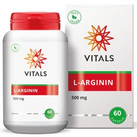 Vitals - L-Arginin 500mg 60 Kapseln. Semi-essenzielle Aminosäure. 100% Vegan. in einer pflanzlichen Kapsel, ergänzt mit Hilfsstoffen aus natürlichen Quellen.
