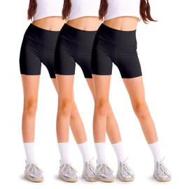 SKIDREAM 3 Pack Girls 4'' High Waisted Black Biker Shorts, Athletic Running Yoga Shorts for Kids Teen