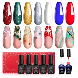 Beetles Gel Nail Polish Set Reflective Glitter Gel Nail Polish 7Colors Red Green Gold Silver Gel Polish & Red Blue Liner Gel Glow In The Dark Nail Polish Holographic Sparkle Gel Nail Polish