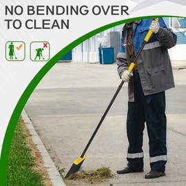 JEHONN Outdoor Broom Heavy Duty with 55 inches Long Handle, Household Collapsible Angle Brush for Sweeping Indoor Kitchen Patio Shop Outside Garage Lobby Garden Deck Hardwood Floors (Yellow)