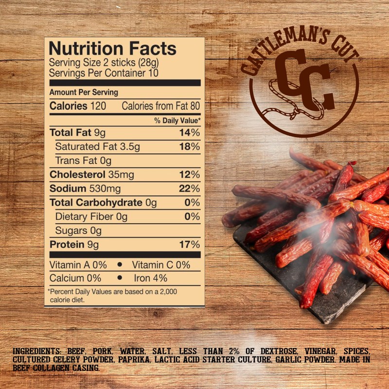 Cattleman's Cut Hunter's Sausages Meat Sticks, Premium Protein Snacks, Keto