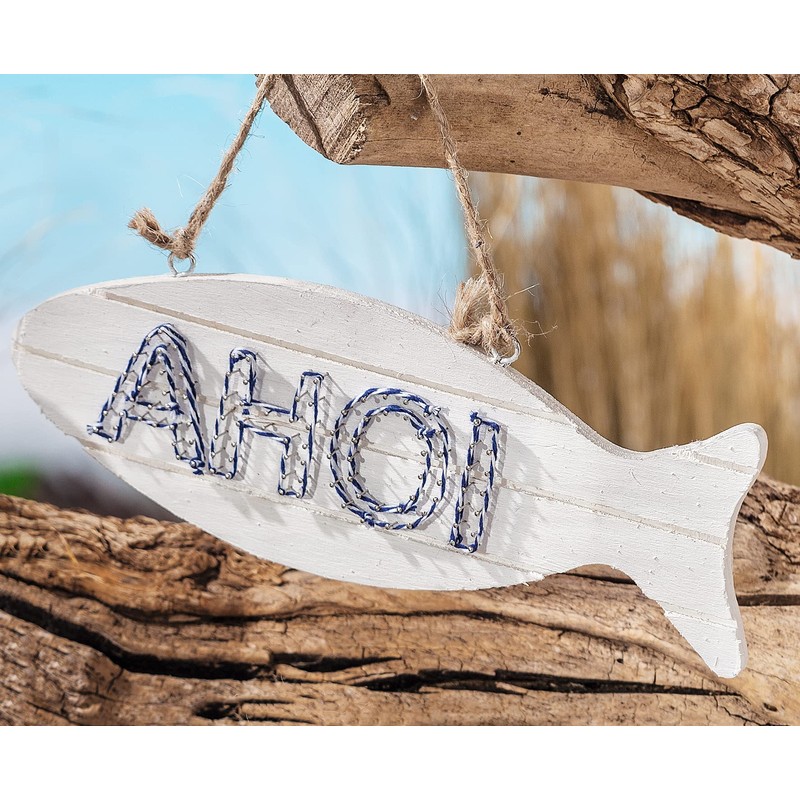 VBS Decorative Sign "Fish", Pine Wood, Approx. W 23.5 x