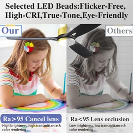 Ceiling Fans with Lights and Remote - 52 Inch Smart App Control Modern Low Profile Fandelier - Flush Mount for Living Room, Bedroom, Farmhouse - 35w Led Lighting Bulb - Quiet DC Motor - Black Gold