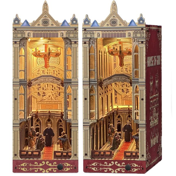 TuKIIE DIY Book Nook Miniature Kit, Booknook Dollhouse Bookshelf Insert, 3D Wooden Puzzles Decorative Bookend Stand Model Kits for Kids Teens Adults(Notre Dame Cathedral)