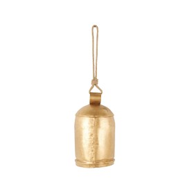 Deco 79 Metal Indoor Outdoor Decorative Bell Meditation Bell with Jute Hanging Rope, Cow Bell 9" x 9" x 17", Gold