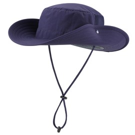 Magracy Unisex UPF 50+ Wide Brim Sun Hat Lightweight Breathable Adjustable Safari Boonie Hat for Outdoor Fishing Hiking Navy Blue
