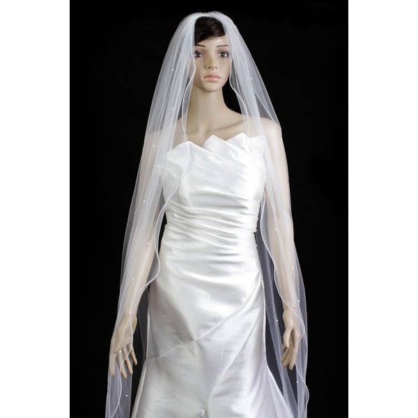 Bridal Veil Ivory 1 Tier Cathedral LengthPencil Edge With Scattered Rhinestones