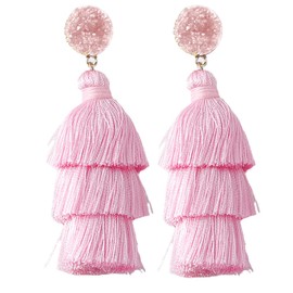 Rave Envy Tassel Earrings Bohemian Tiered Tassel Dangle Drop Earrings - Colorful Layered Light Pink Earrings for Women's