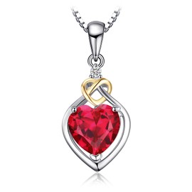 JewelryPalace Love Knot Heart 4 ct Created Ruby Chain Pendant 45 cm, Red Jewellery Set, Chains Yellow Gold Necklace Women's Silver 925 Necklace Women, Chains Women Bicolour Jewellery Girls, Gemstone,
