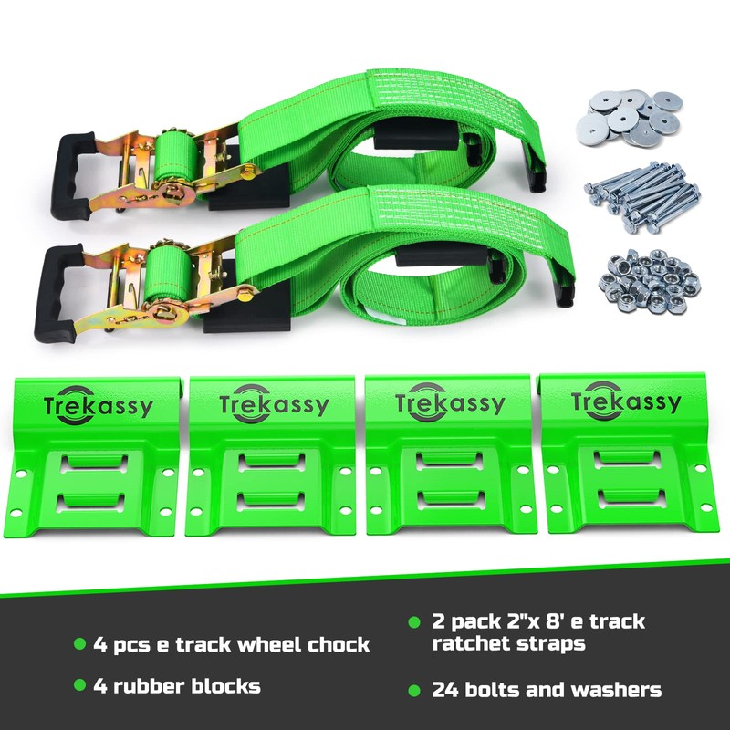 Trekassy Wheel Chock Tie-Down Kit with Rubber Blocks, (4,500lb Break