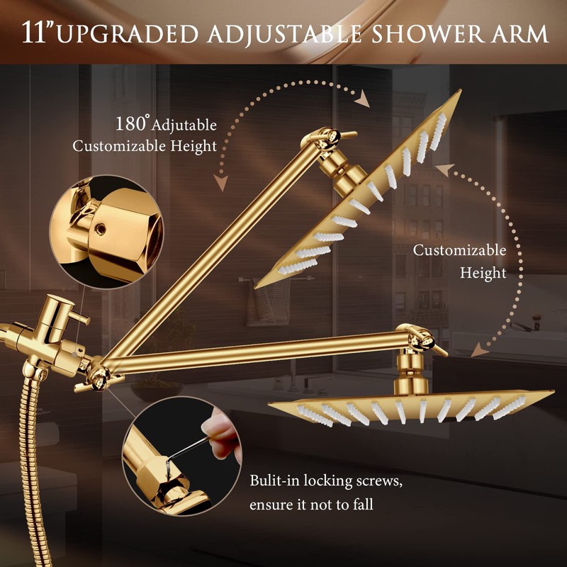 10" Gold Shower Head with Handheld, 5 Spray Handheld with