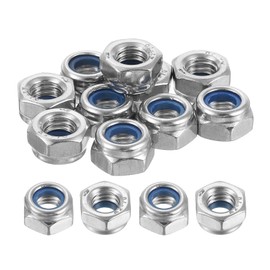 sourcing map Left-hand Lock Nuts, M6x1mm 304 Stainless Steel Thread Hex Nylon Insert Lock Nut for Assembling and Fastening, Silver 10pcs