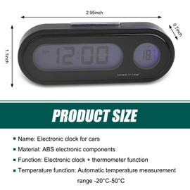 lekudo 1 PC Car LED Electronic Clock, 2.95" x 1.1" x 0.7" LCD Luminous Large Screen Clock, Multi-Function Mini Clock with Thermometer, Universal for Most Cars (Black)