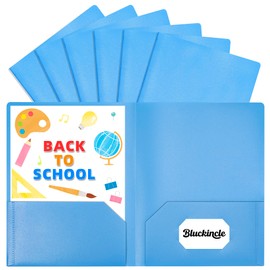 6 Pack Folders with Pockets Blue, 2 Pocket Plastic Folder with Pockets for School File Folder for Documents Letter Size with Business Card Slot Back to School Office Teacher Supplies