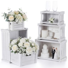 AceOrbit 6 Pcs Decorative Wood Crates with Handle for Display, Vinage White