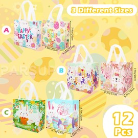 12 x Ostereiersuche-Taschen mit Griffen, Verschiedene Größen, Häschen Karotten Küken Ei Taschen, Oster Leckerei Taschen, Non-Woven Ostertaschen zum Verpacken von Geschenken, Eiersuche, Partyzubehör