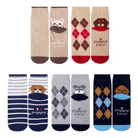 YSense Cute Socks Womens Dog Cat Novelty Animal Socks for girl Cartoon Cotton Casual Crew Funny Socks 5 Pairs, Dog style 3