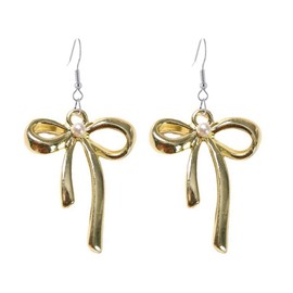 MALOYANVE Bowknot Tassel Dangle Earrings for Women Lightweight Statement Long Chain Elegant Silver Gold Palated Ribbon Fringe Waterfall Dangling Drop Earrings Wedding Party Prom Fashion Jewelry Gift (Pearl)